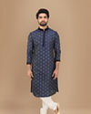 Dark Blue Kurta Set With Black Collar And Cuff image number 1